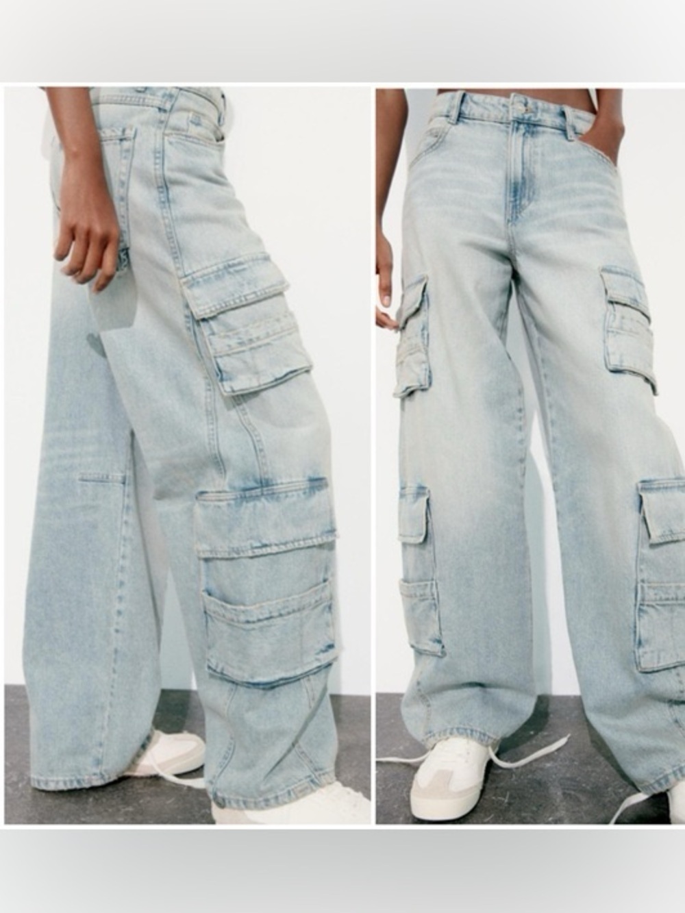 Zara Light Blue Barrel Leg Cargo Jeans size 6